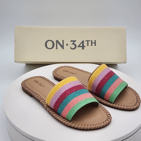 ON 34th Shoes - ON 34th Mavis Multi Stripe Women's Colorful Slide Sandals Size 5 M